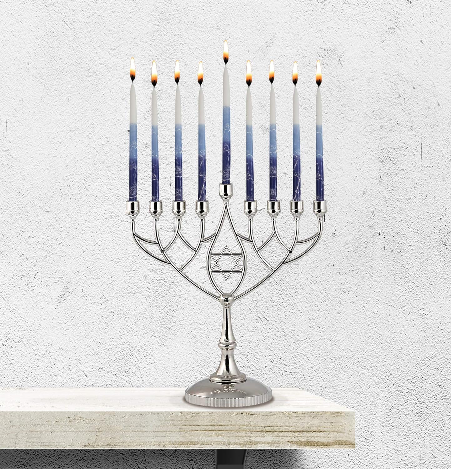Traditional Classic Geometric Hanukkah Menorah 9 Inch Silver Plated