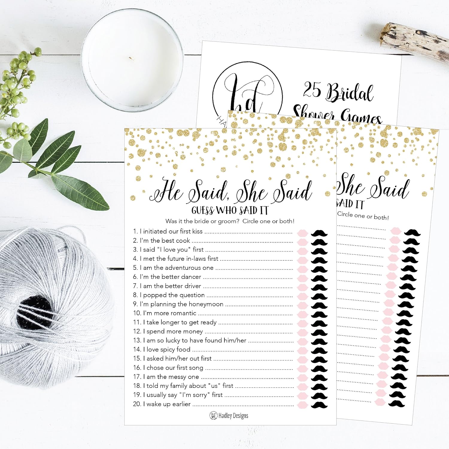 Hadley Designs Gold Bridal Shower Games for 25 Guests 1