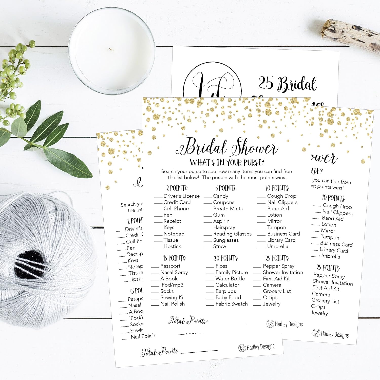 Hadley Designs Gold Bridal Shower Games for 25 Guests