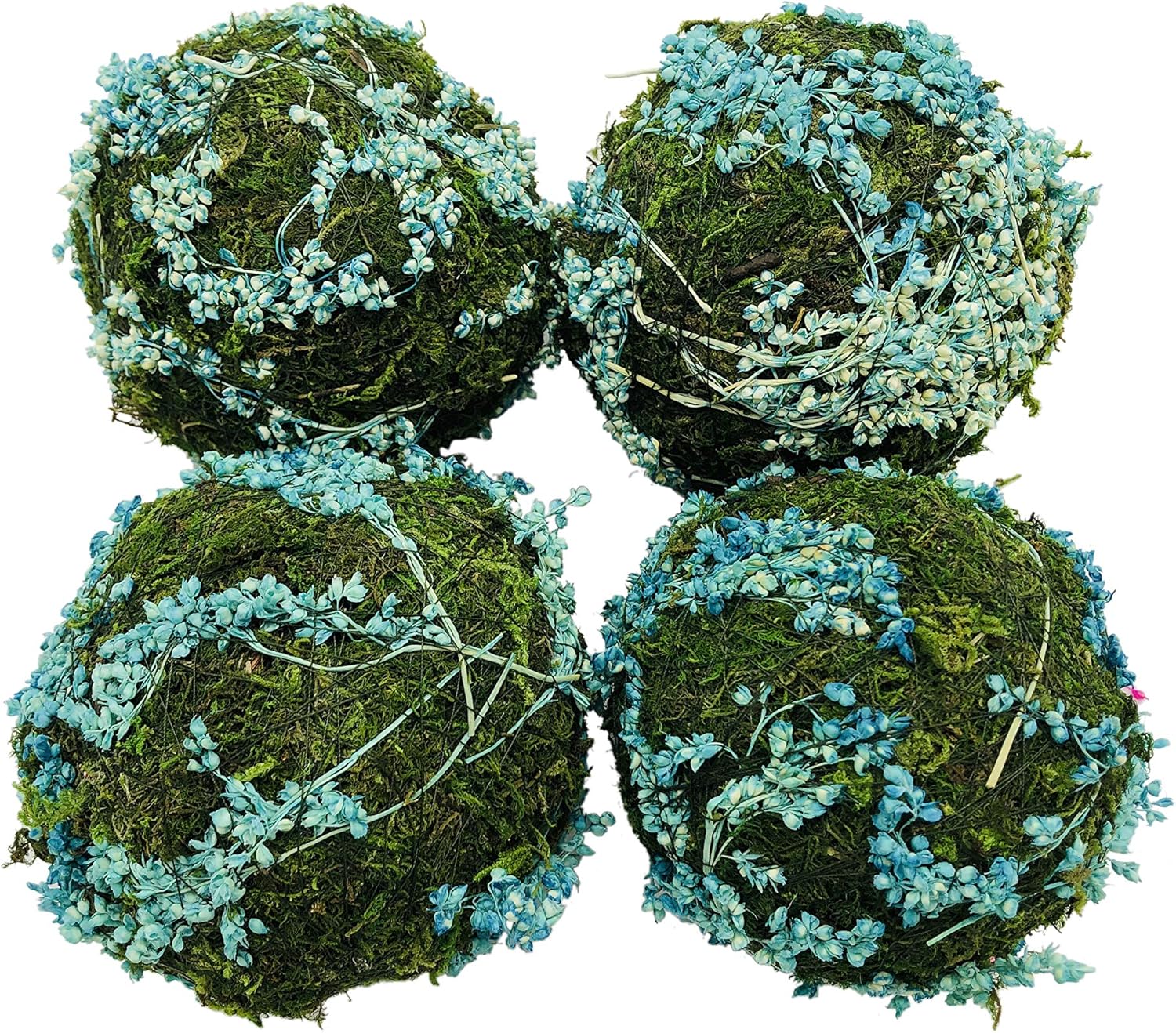Handmade Natural Blue Moss Balls Set of 6
