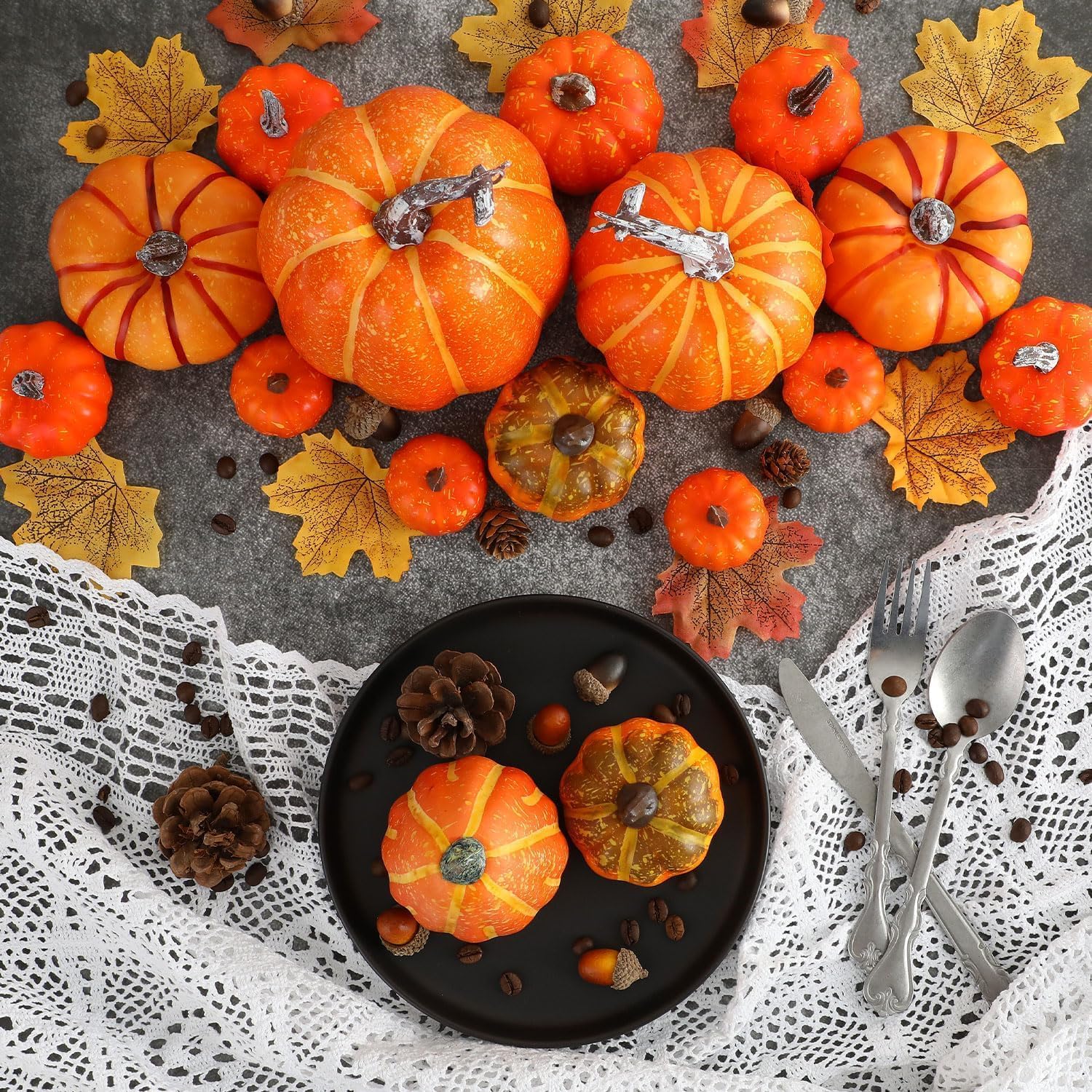 Ywlake 16 Pcs Artificial Pumpkin Fall Decor Set