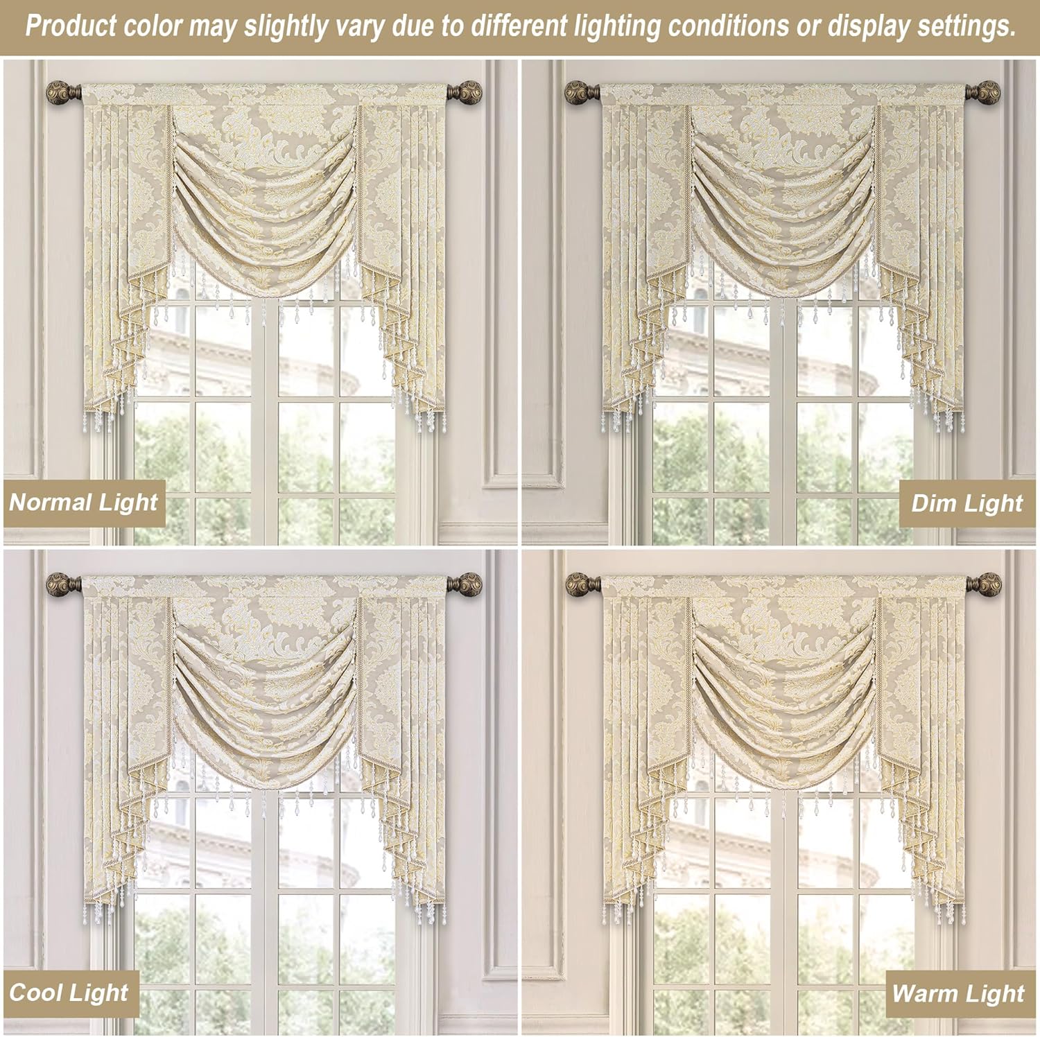 Loom and Mill Beige Jacquard Waterfall Valance 39 Inch 1 Panel