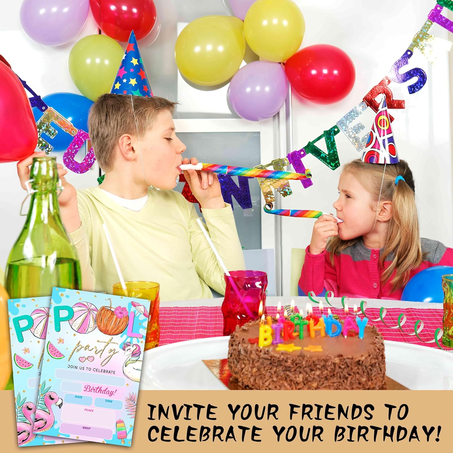 Pool Party Birthday Invitations with Envelopes A07