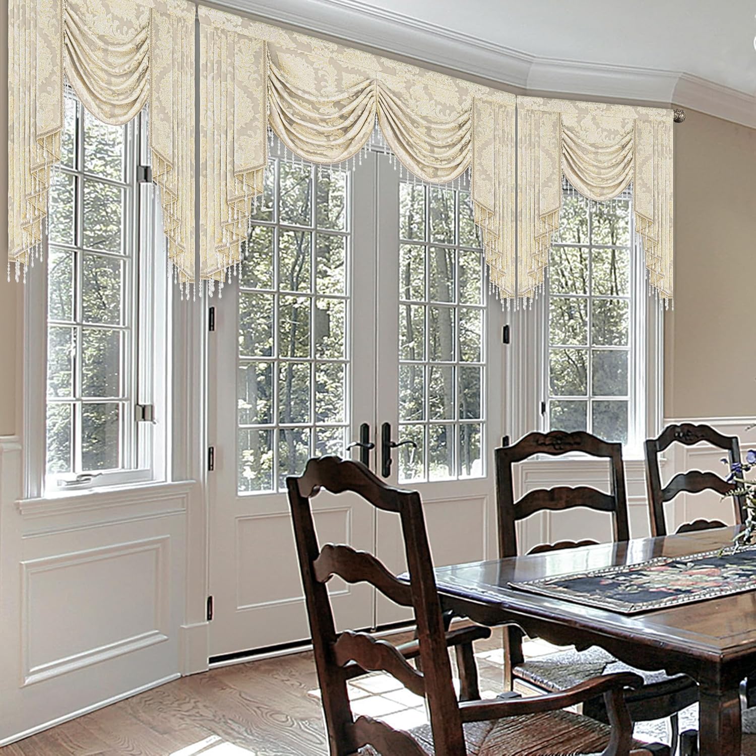 Loom and Mill Beige Jacquard Waterfall Valance 59 Inch 1 Panel