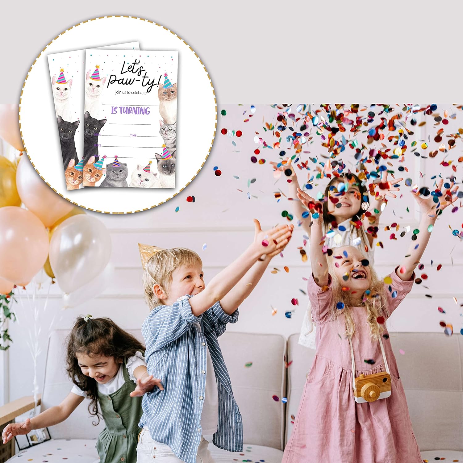 Cat Birthday Invitations with Envelopes 20 Pack