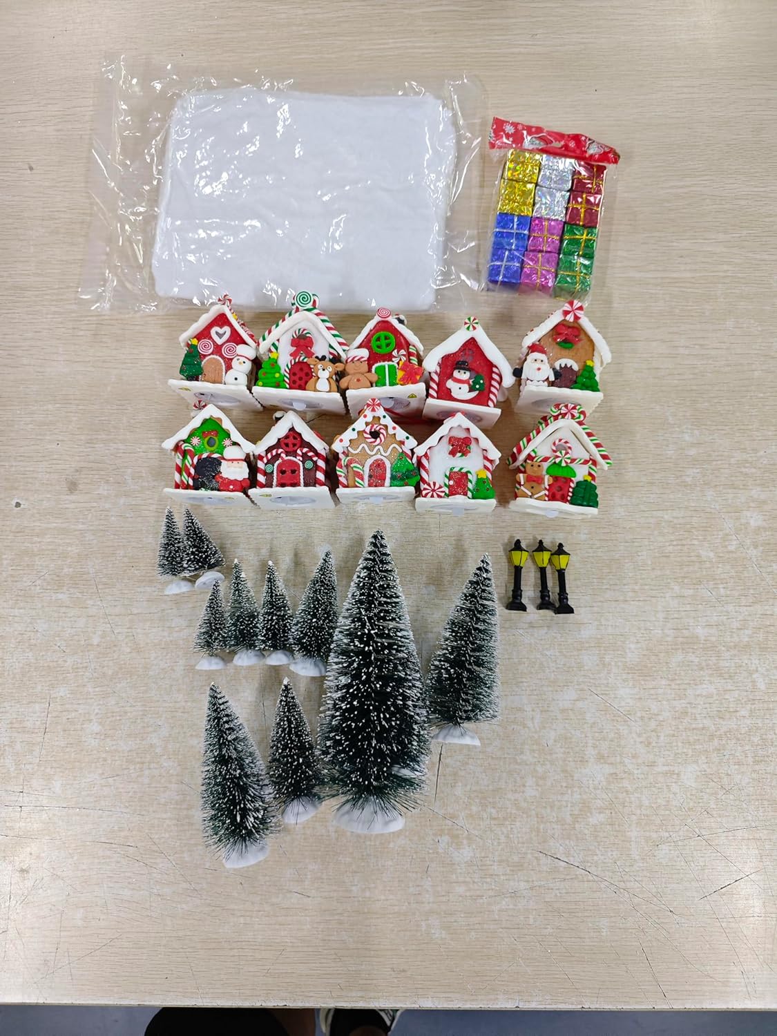 Shappy 48 Pcs Christmas Village Set with LED Lights and Trees