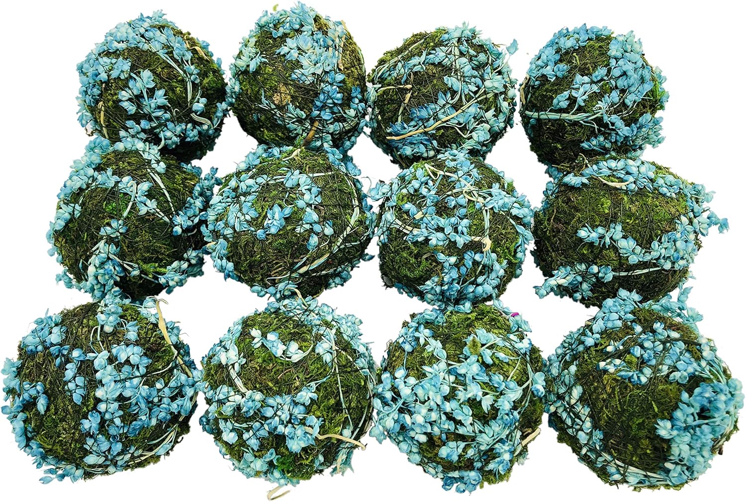 Handmade Natural Blue Moss Balls Set of 6