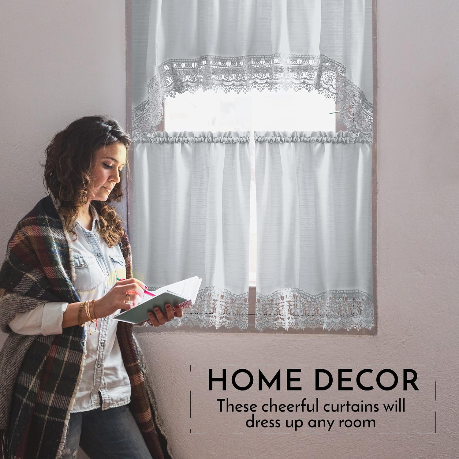 American Linen Caf Curtains 3-Piece Set
