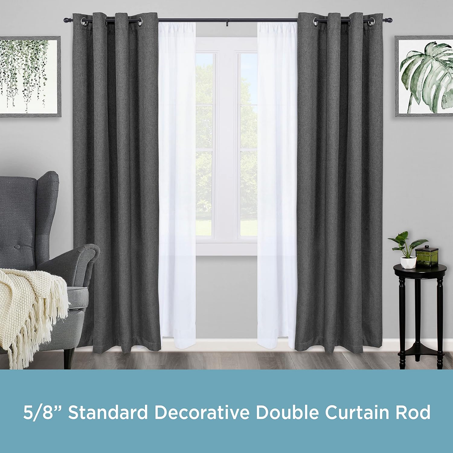 Kenney Scroll Ball Double Curtain Rod with Black Finish