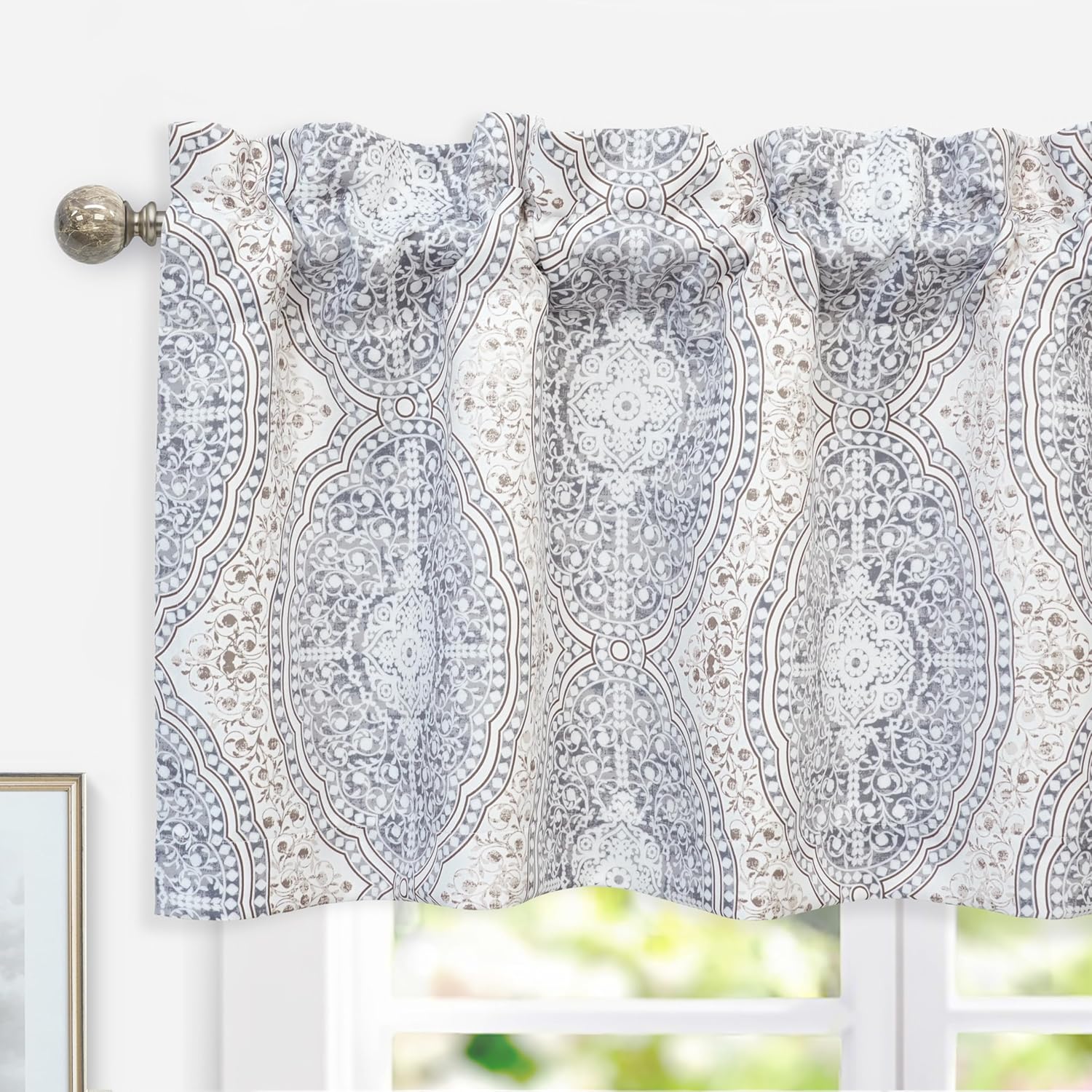 DriftAway Adrianne Damask Floral Valance 52x20 Inch