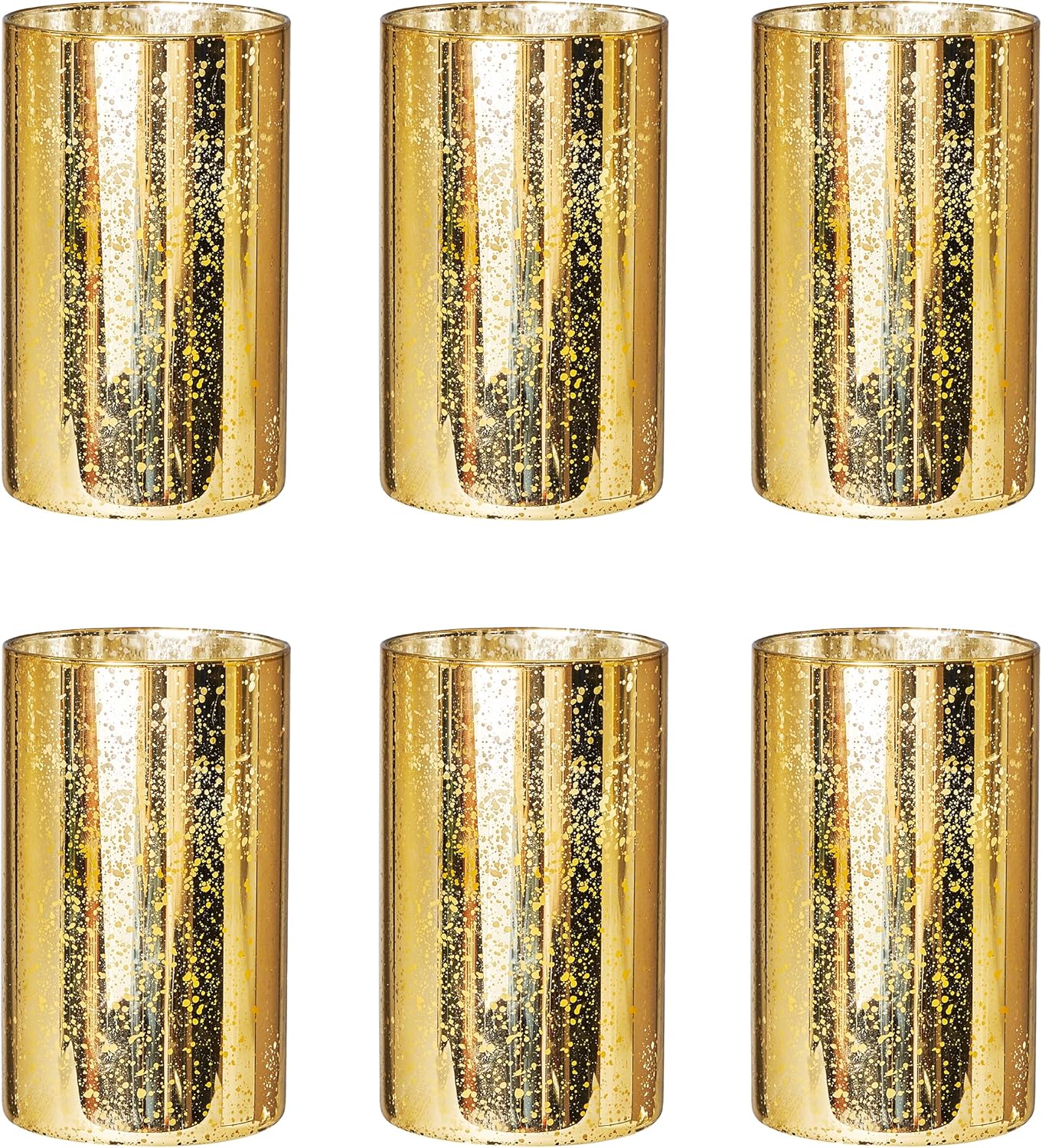 Gold Candle Holder Hurricane Cylinder Vase Set of 6 for Wedding Centerpieces