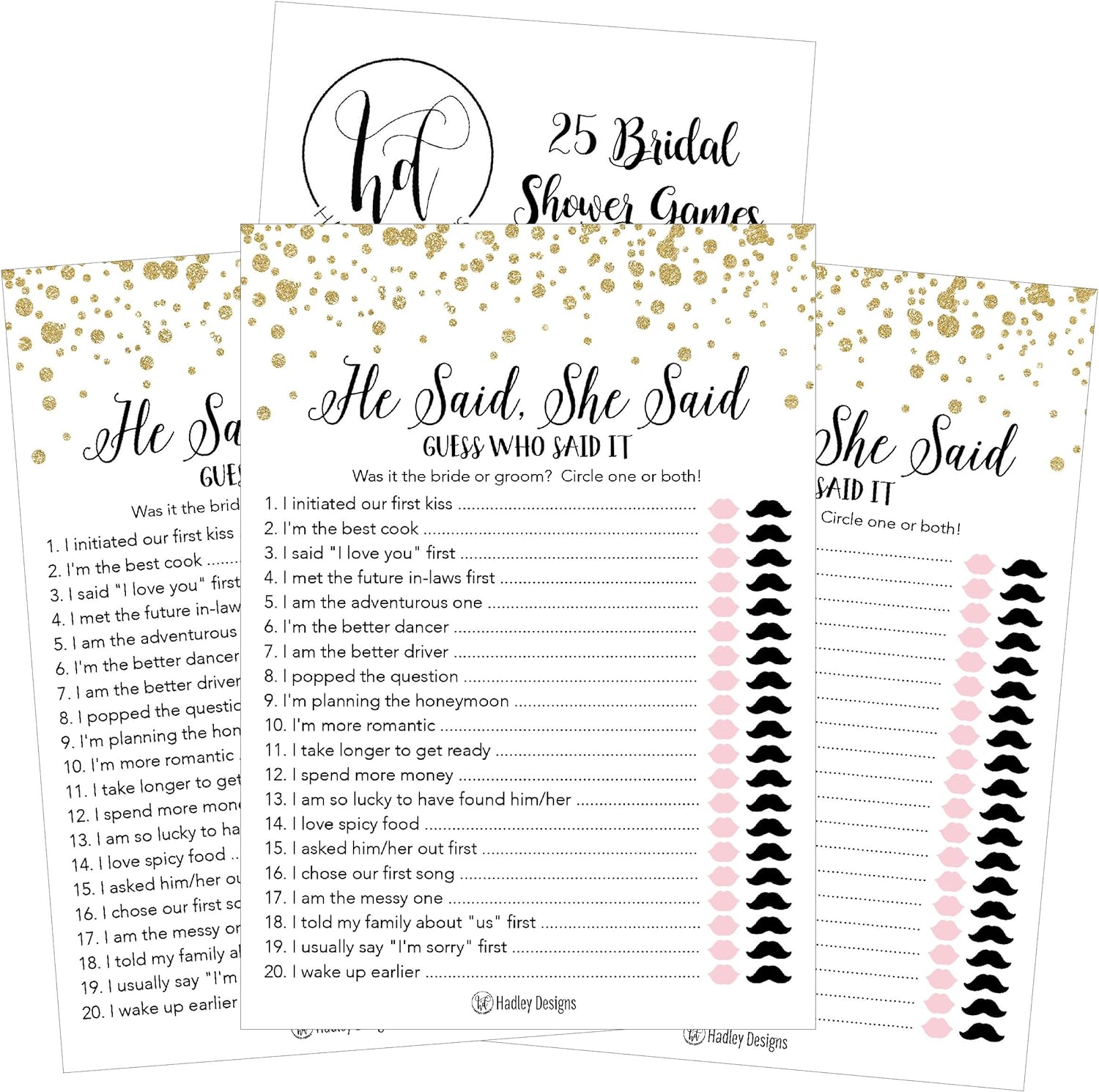 Hadley Designs Gold Bridal Shower Games for 25 Guests 1