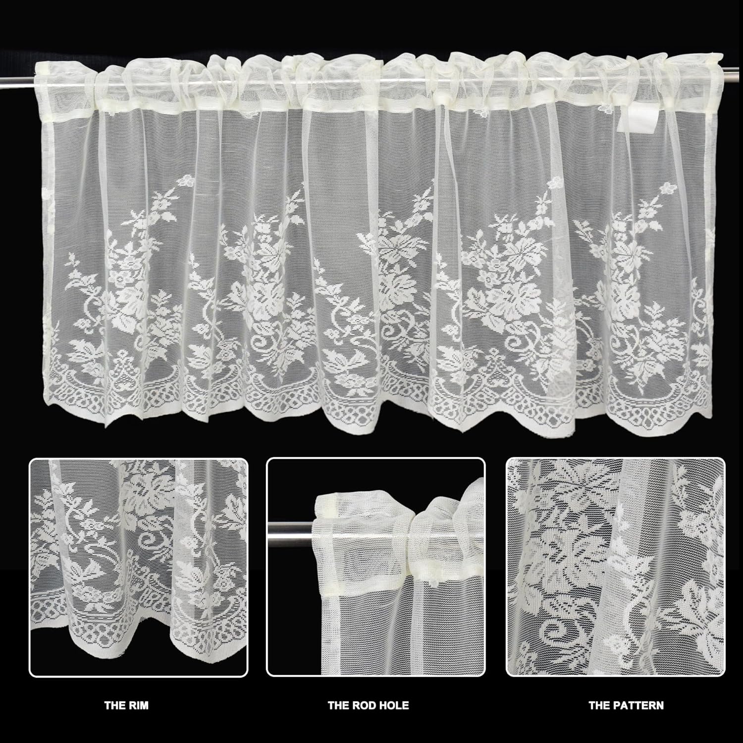 Molaxhome Floral Embroidered Valance 51x16in Beige