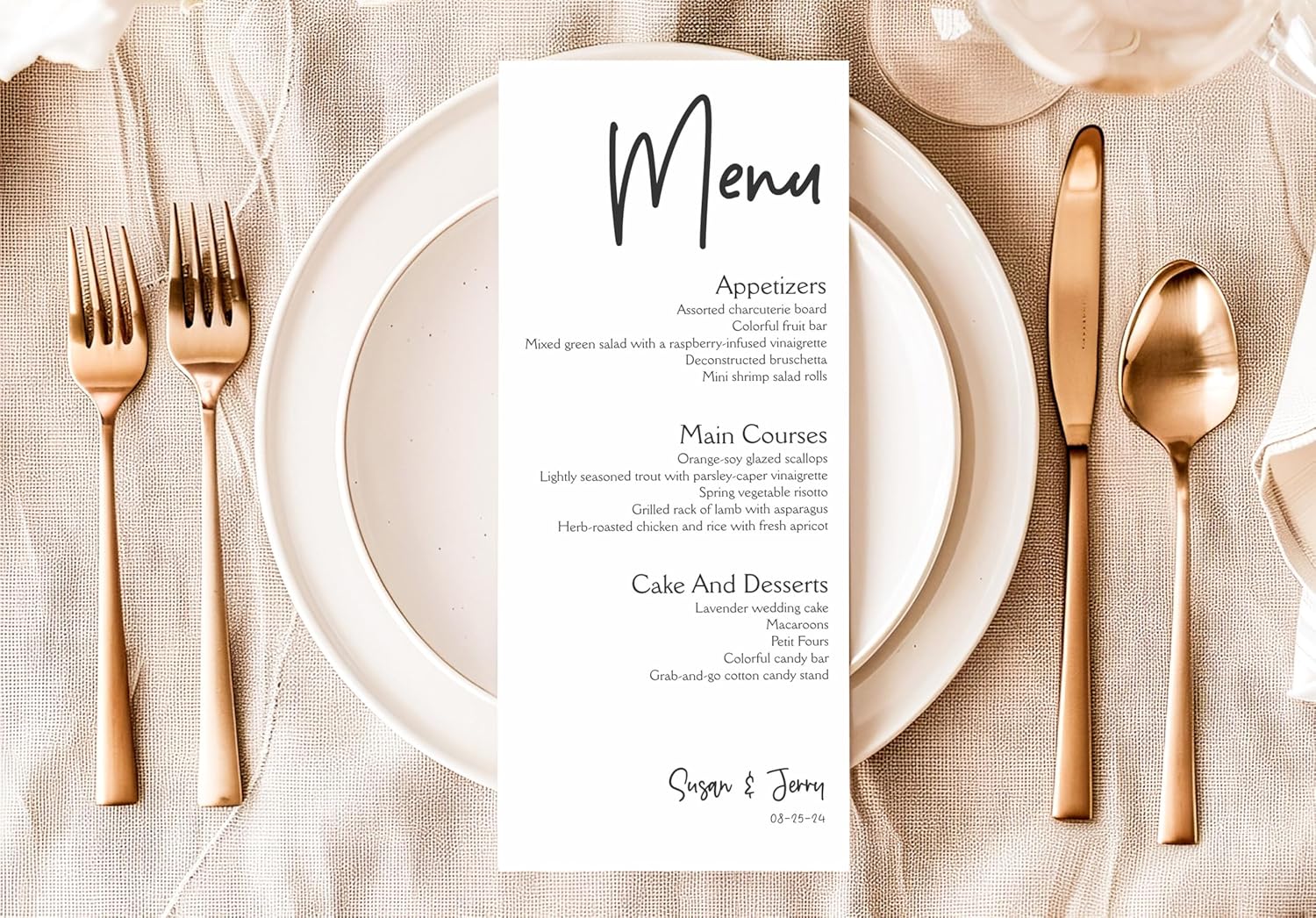 Personalized Printed Wedding Menu Set of 25