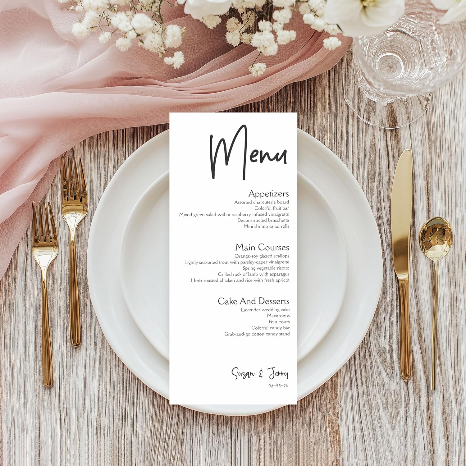 Personalized Printed Wedding Menu Set of 25
