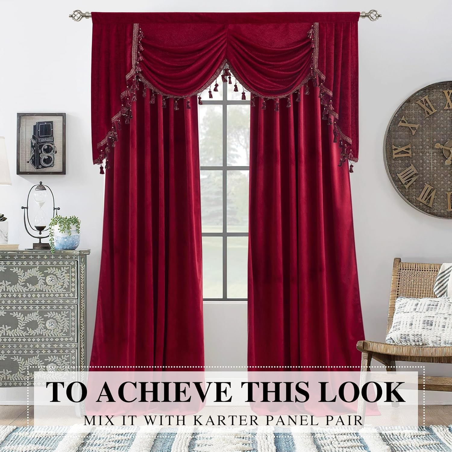 NICETOWN Thick Chenille Waterfall Valance with Tassel