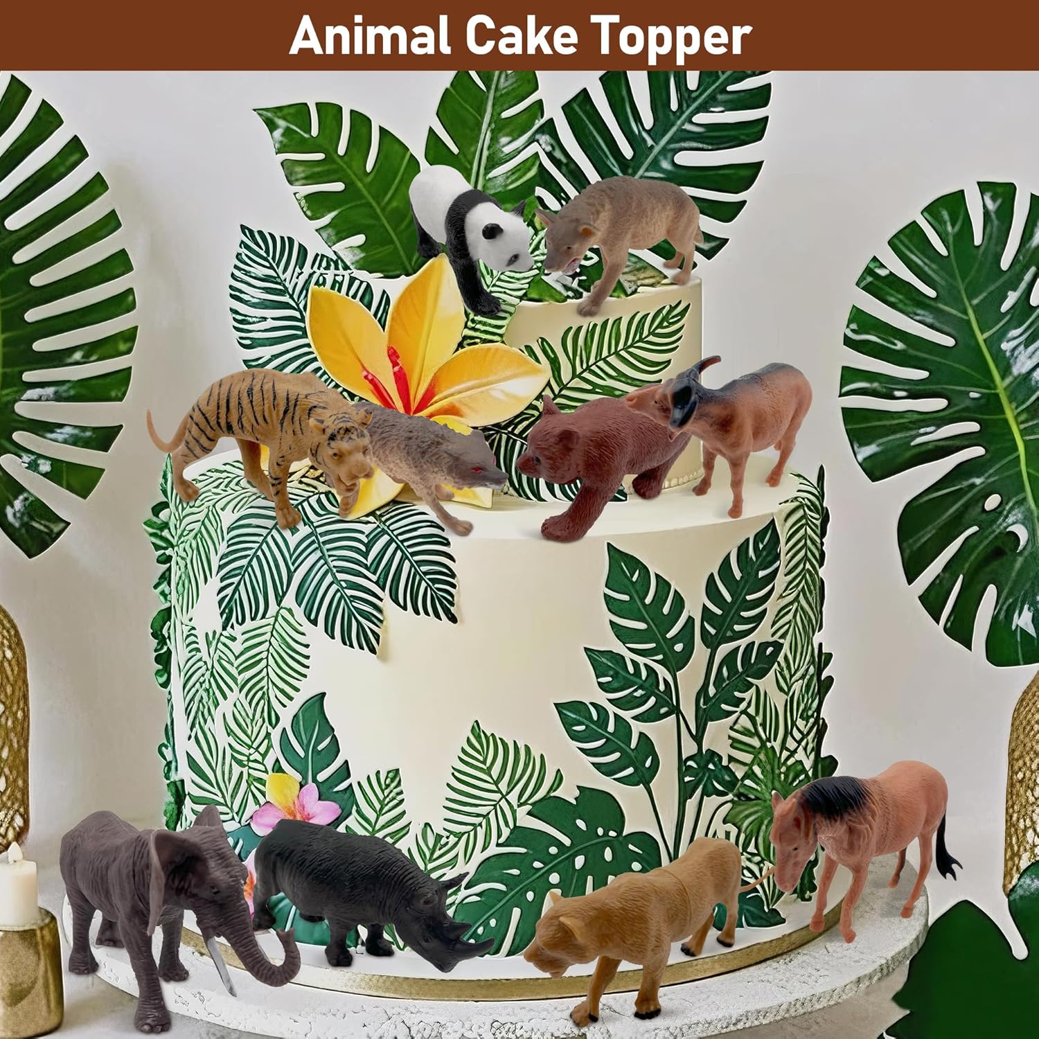 10pcs Safari Animal Cake Toppers for Jungle Themed Birthday Party