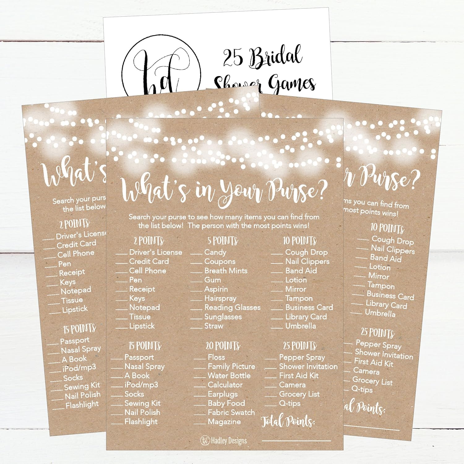 Hadley Designs Rustic Bridal Shower Games for 20 Guests