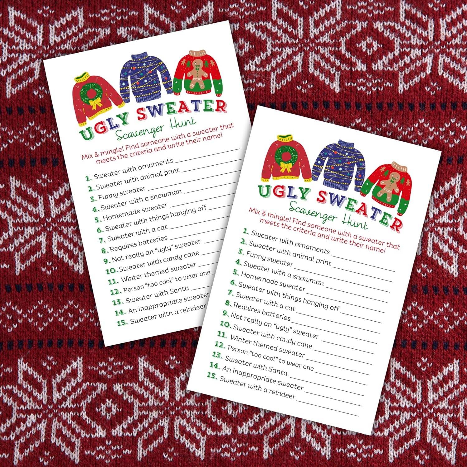 Lashicorn Christmas Scavenger Hunt Game Cards 30 Pack
