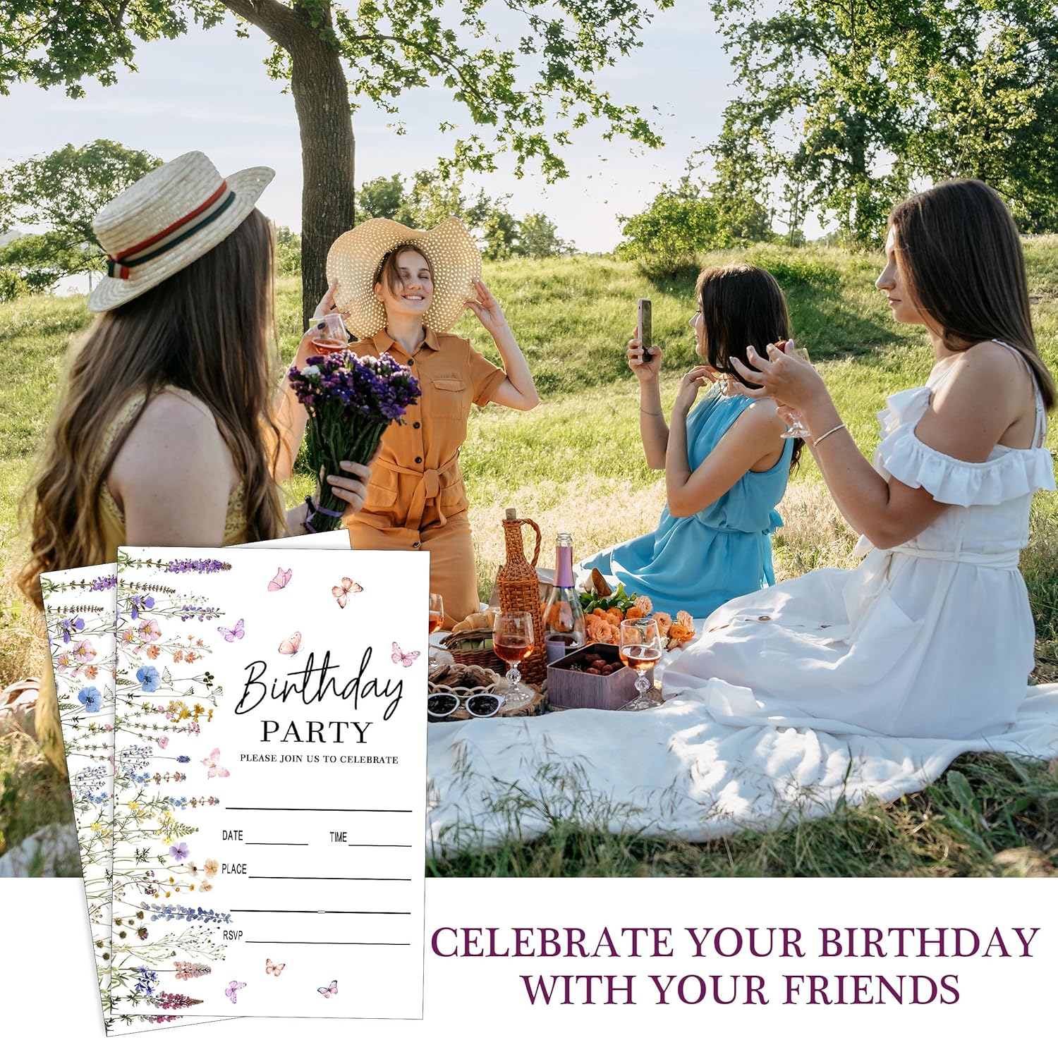 Floral Birthday Invitations 20 Pack with Envelopes