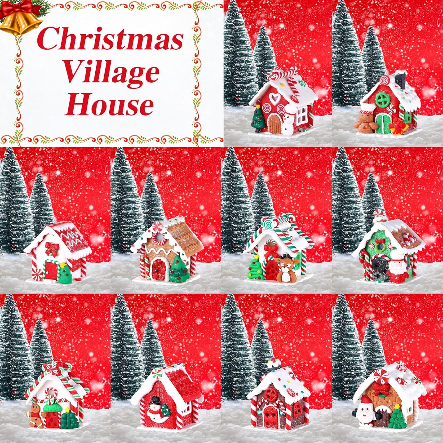 Shappy 48 Pcs Christmas Village Set with LED Lights and Trees
