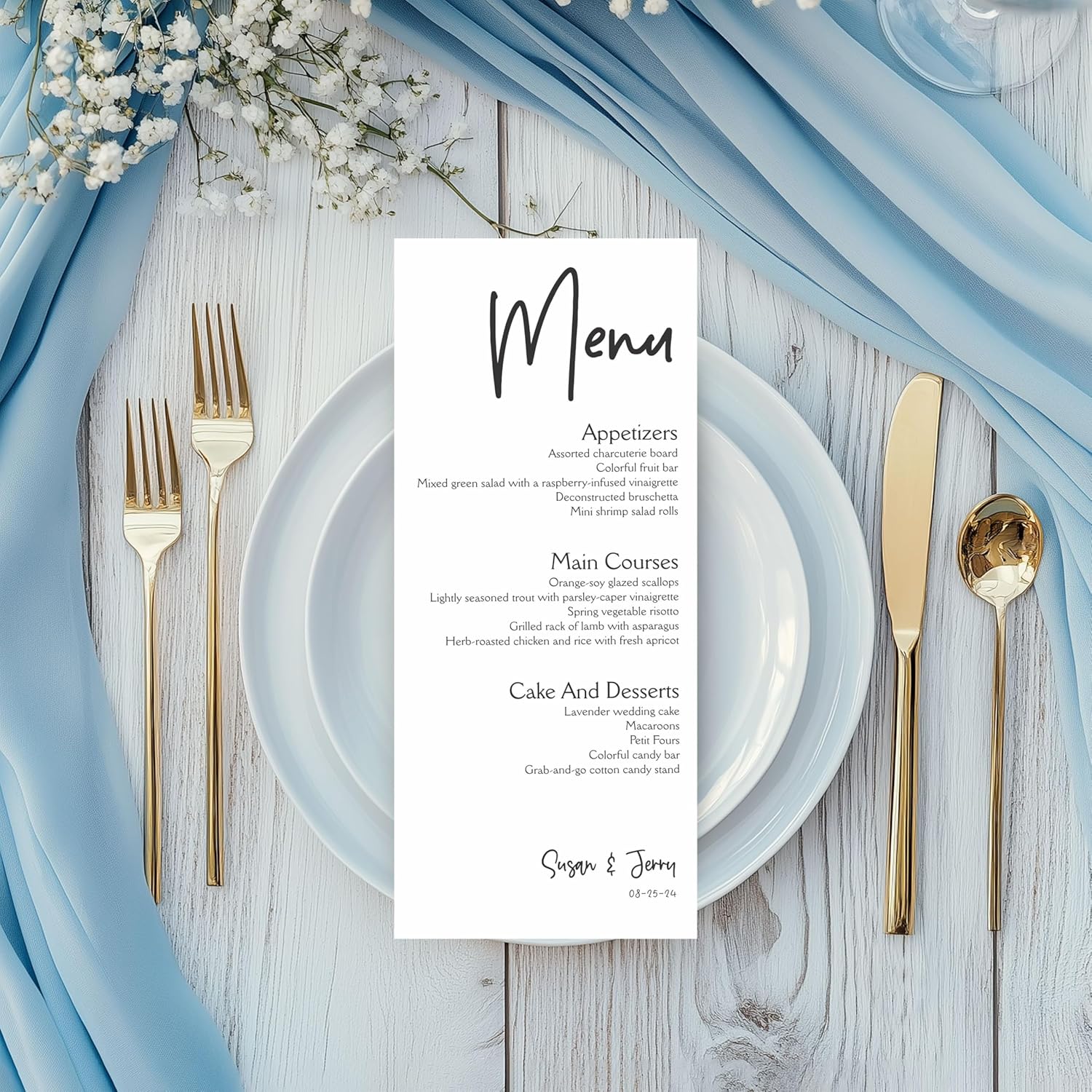 Personalized Printed Wedding Menu Set of 25
