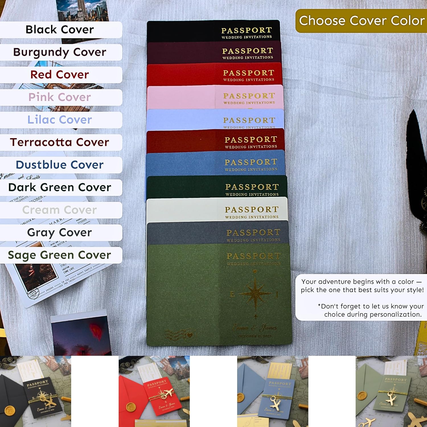 Custom Wedding Invitation Set with Wax Seal - Passport Style
