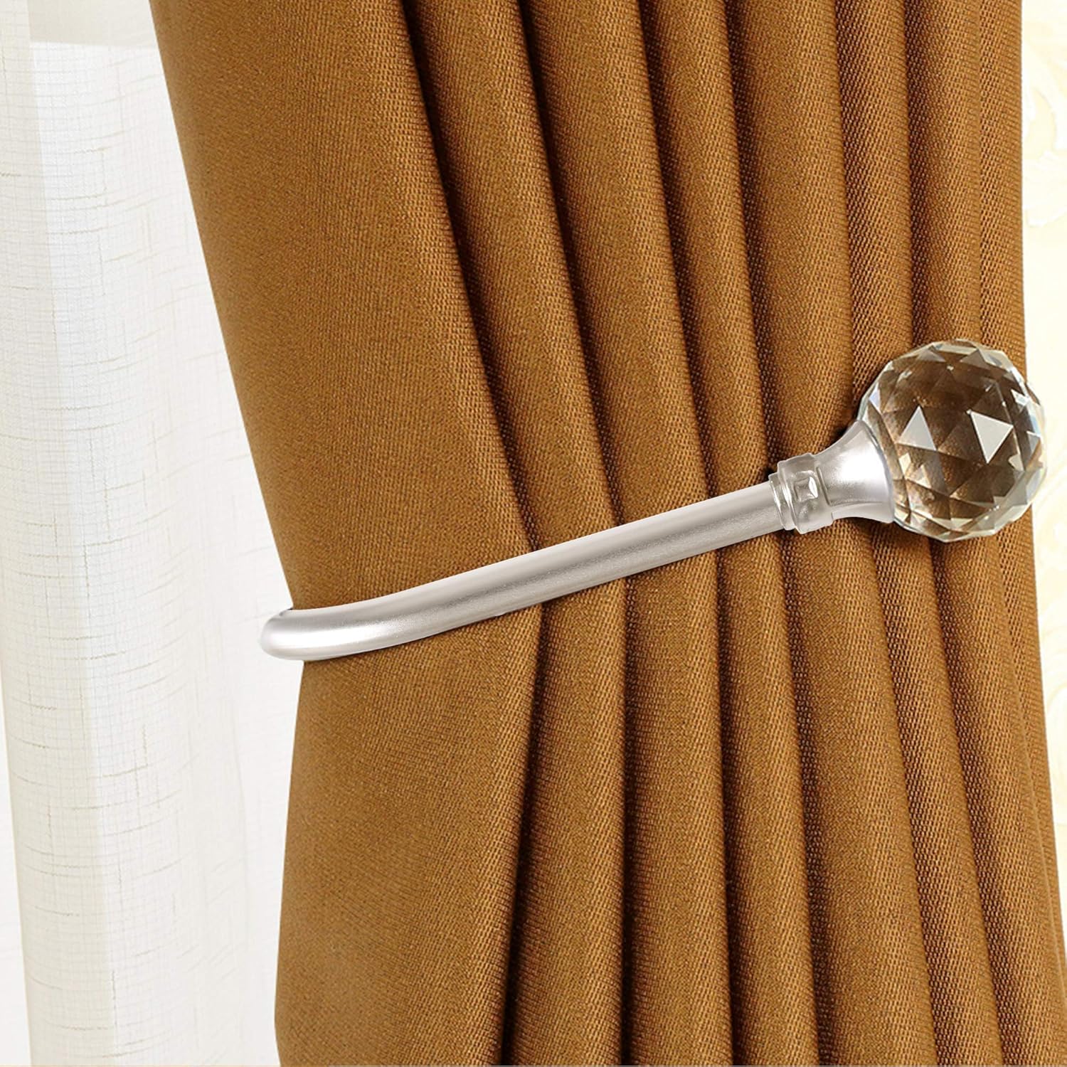 2pcs Curtain Holdback with Clear Crystal Ball Heavy Duty Metal Drapery Holder Hooks