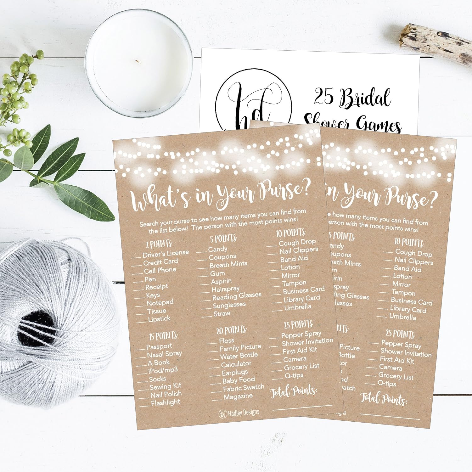 Hadley Designs Rustic Bridal Shower Games for 20 Guests