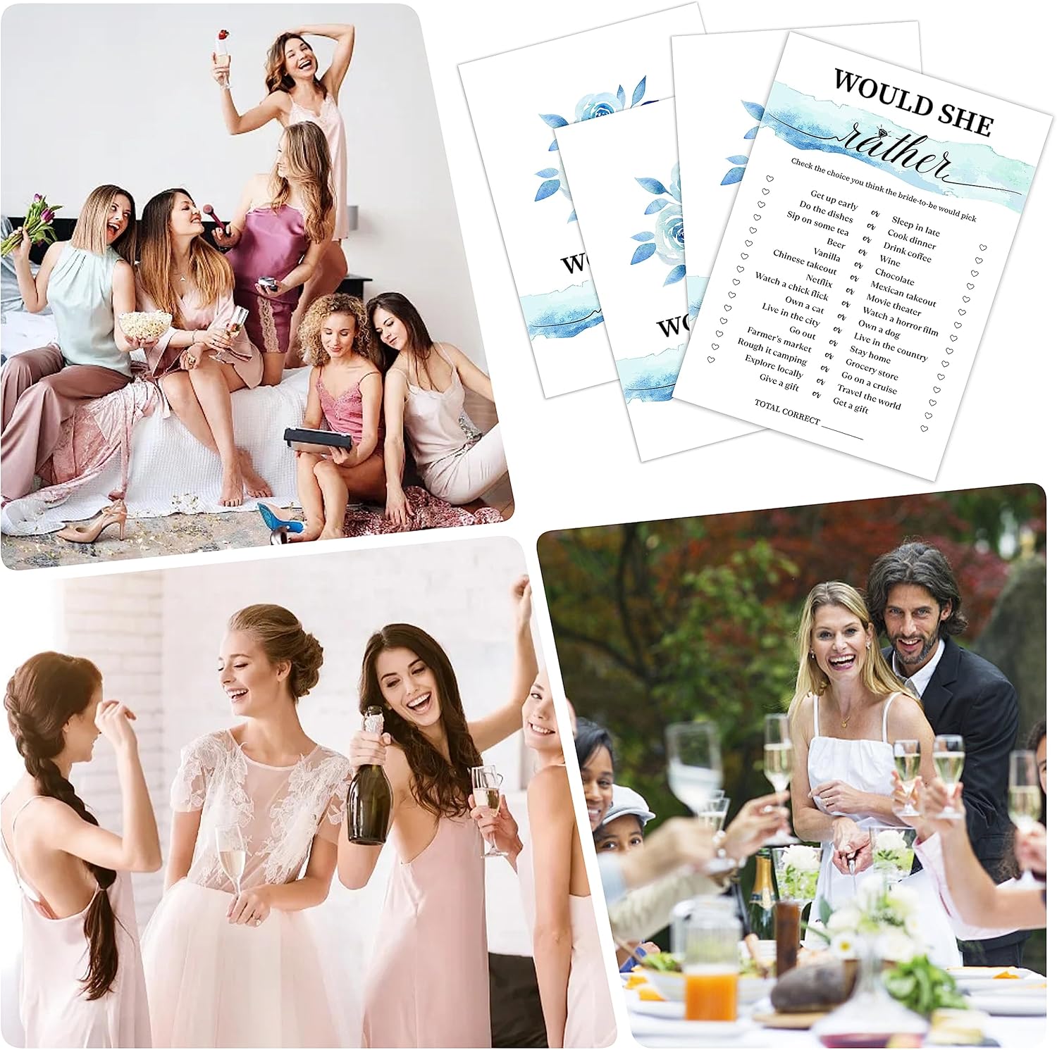 Blue Floral Bridal Shower Game with 30 Cards