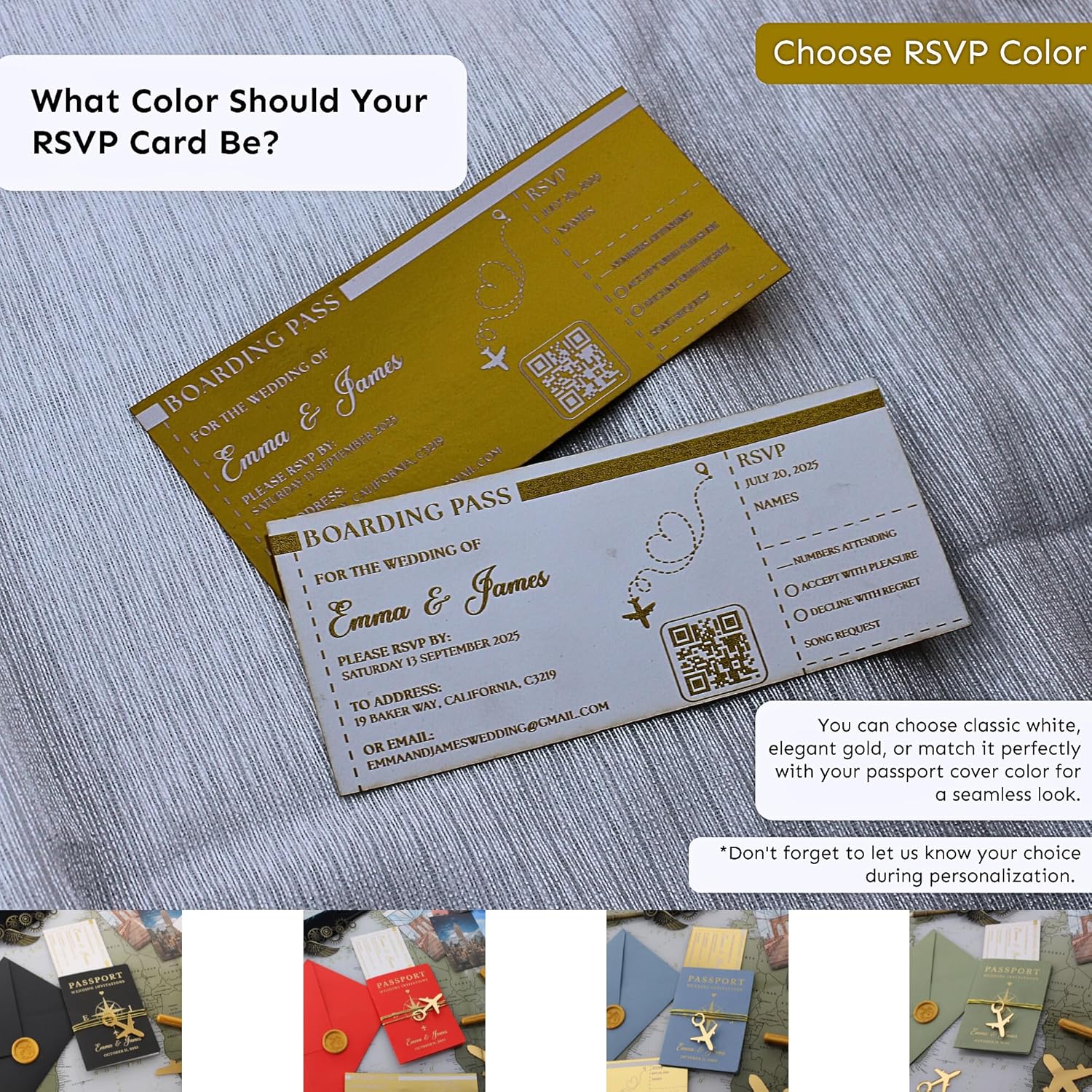 Custom Wedding Invitation Set with Wax Seal - Passport Style