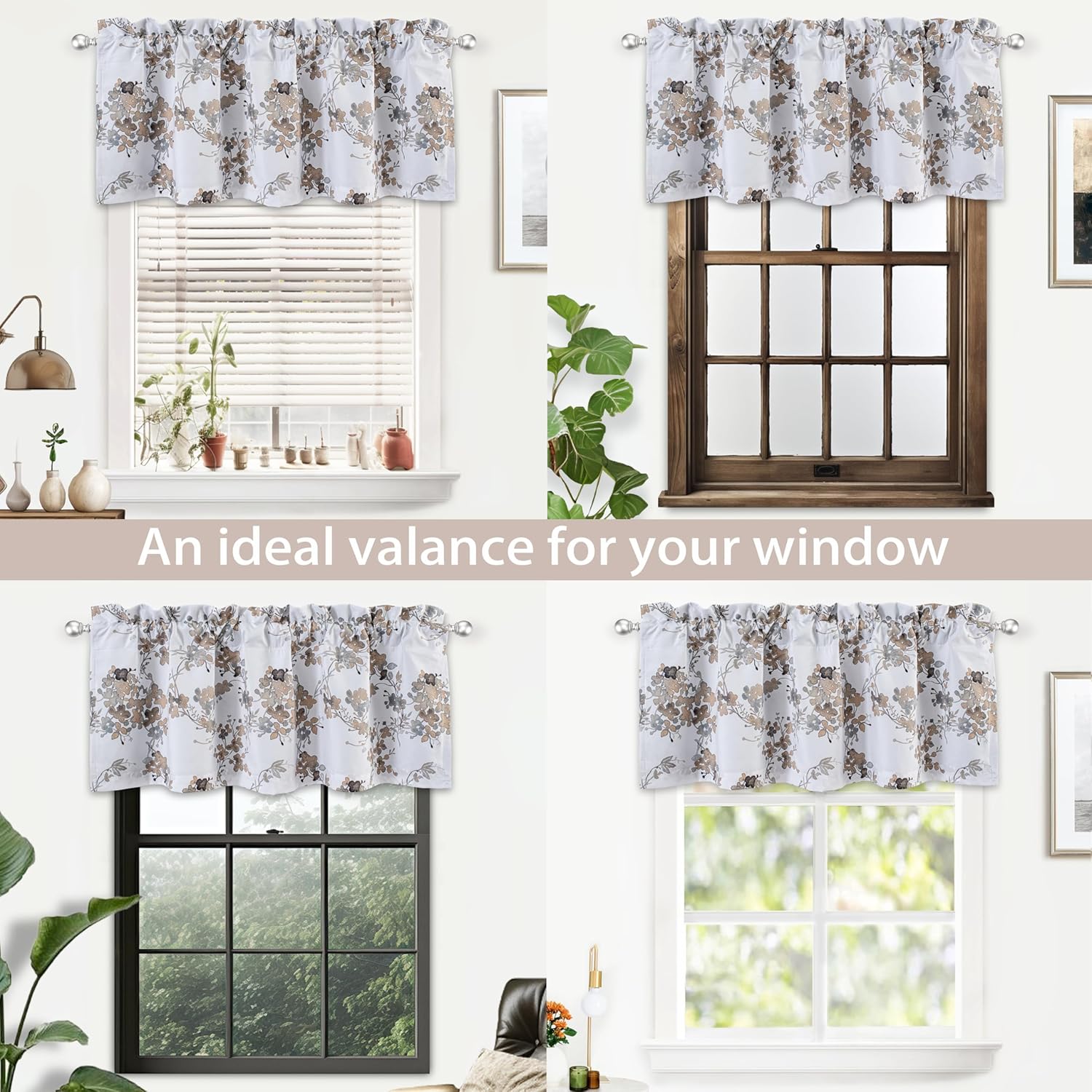 DriftAway Watercolor Floral Valance 52x18 Inch Beige