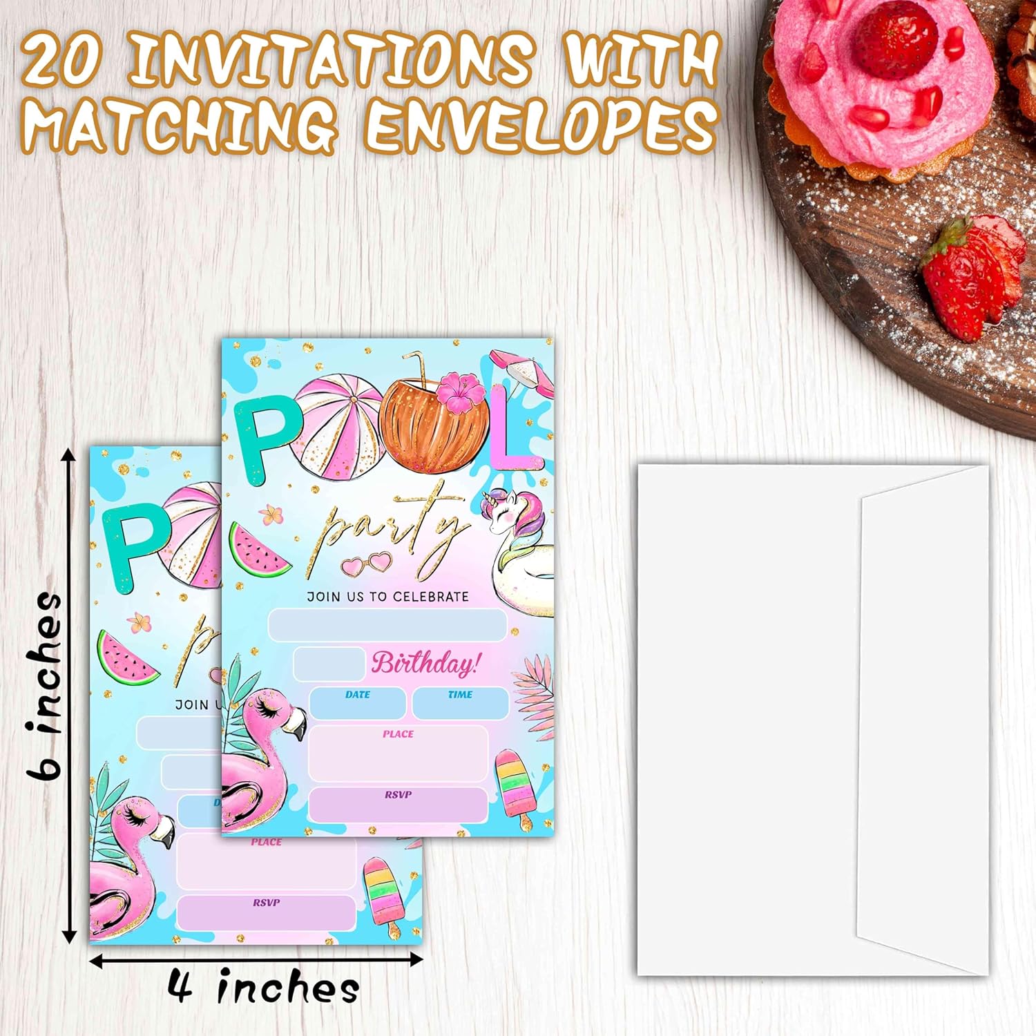 Pool Party Birthday Invitations with Envelopes A07