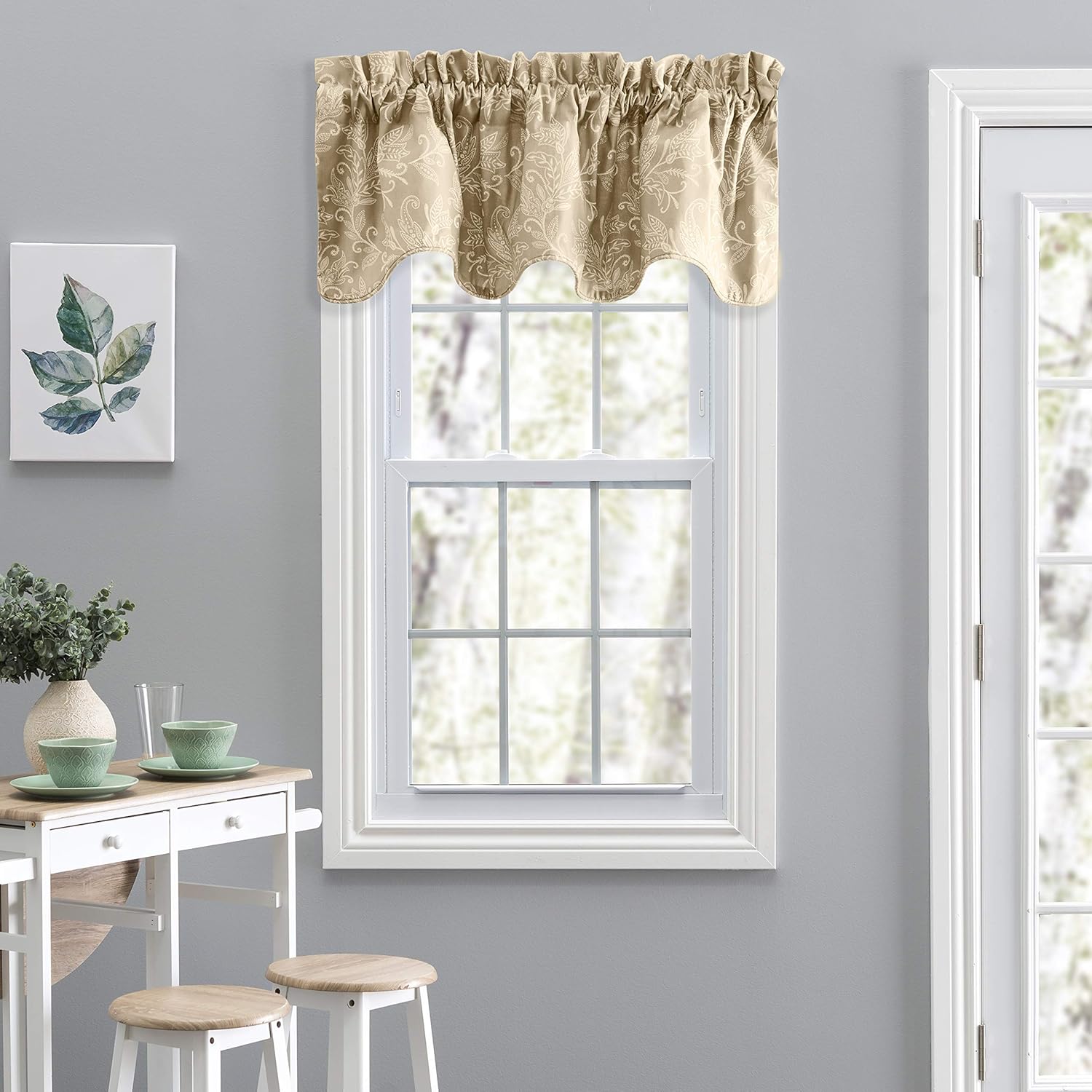 Ellis Curtain Lexington Leaf Scallop Valance Tan 58x15