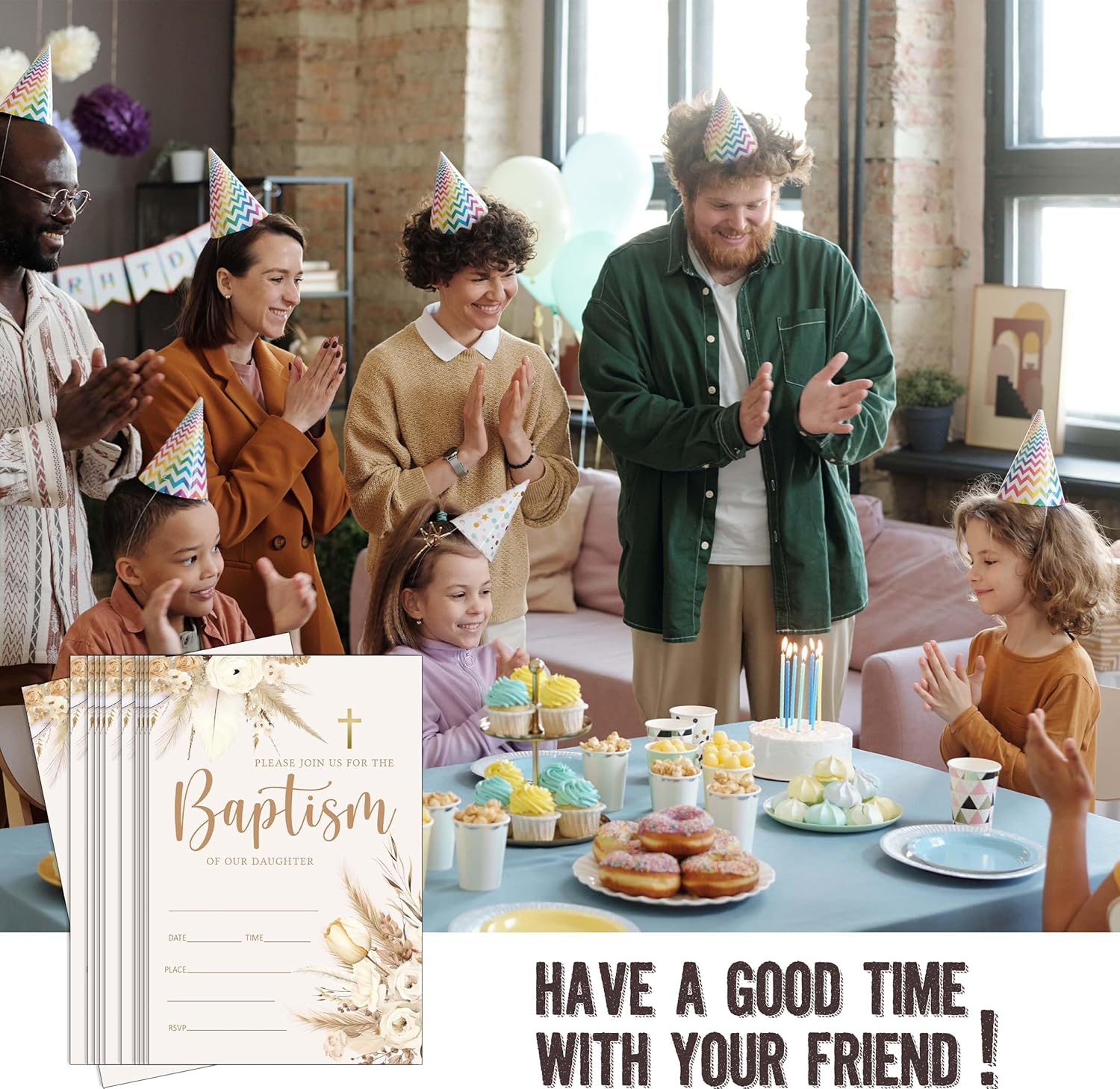 25 Pack Floral Baptism Invitations with Envelopes
