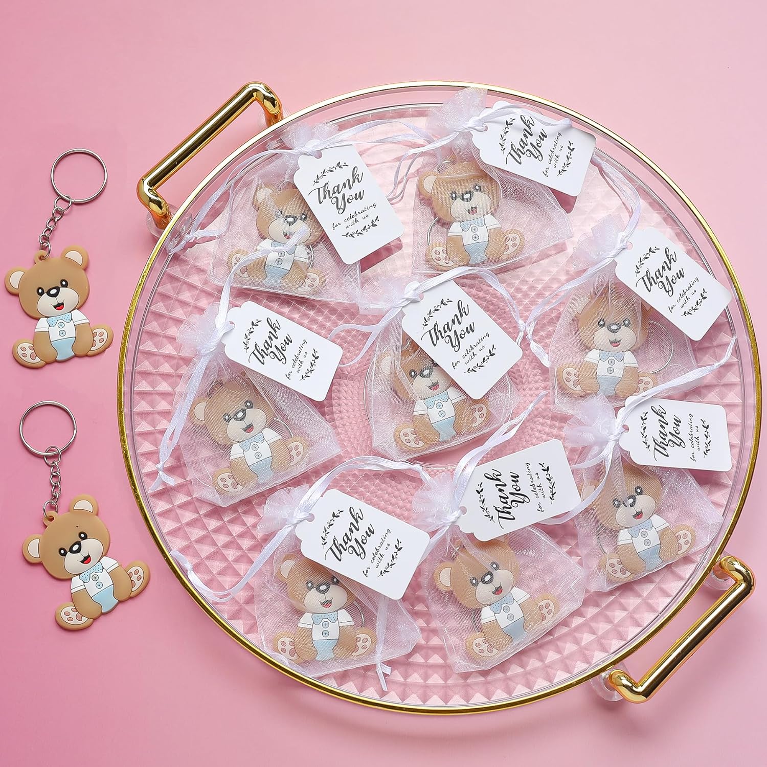 50 Set Animal Bear Keychain Favors for Baby Shower Christening Baptism