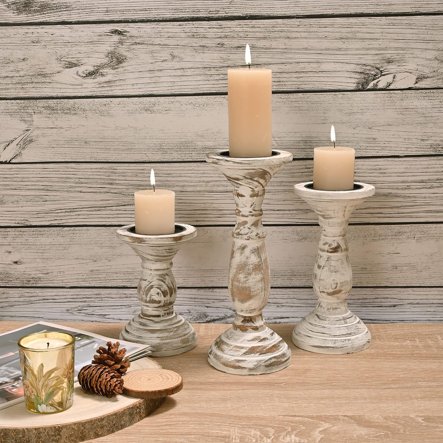 Yorkmills Pillar Candle Holder Set of 3 White Wood