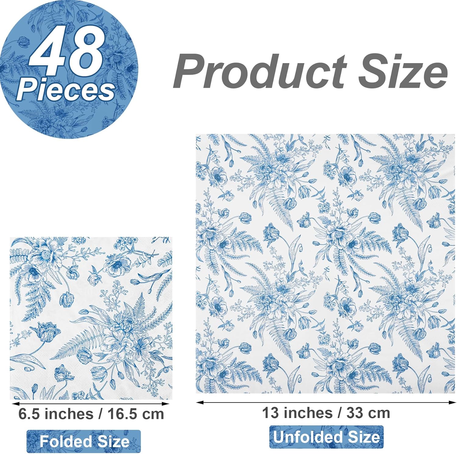 Aodaer 48 Piece Blue and White Floral Napkins Set