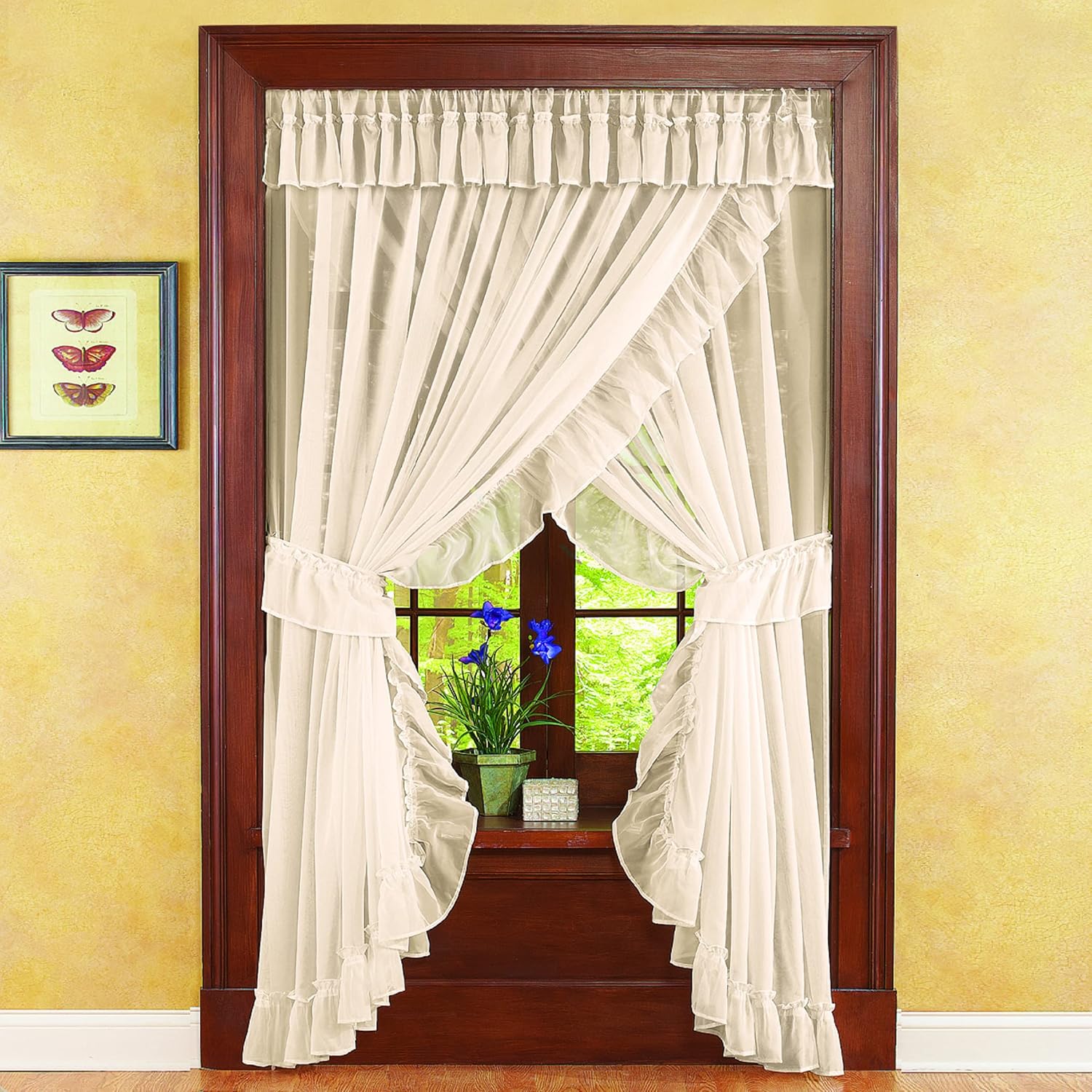 Isabella Ruffled Sheer Window Curtain Set Cream