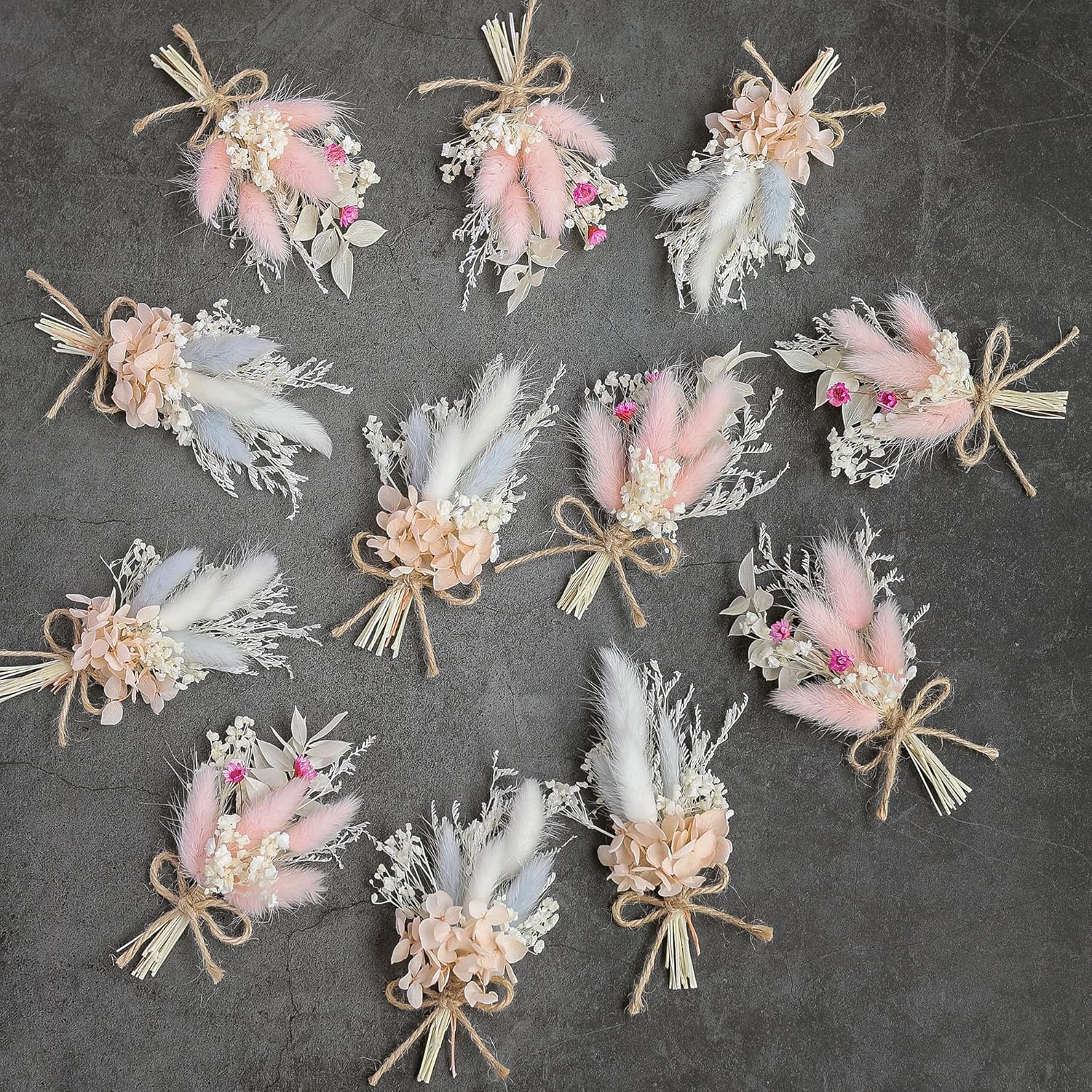 Mini Dried Flower Bouquet Set 12pcs Pink